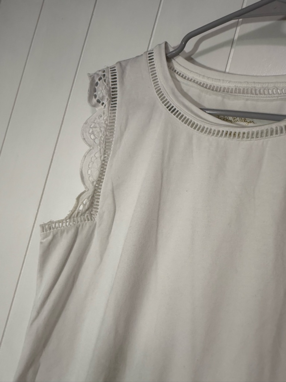 Lilly Pulitzer White Eyelet-Trim Sleeveless Tank - Picture 3 of 7